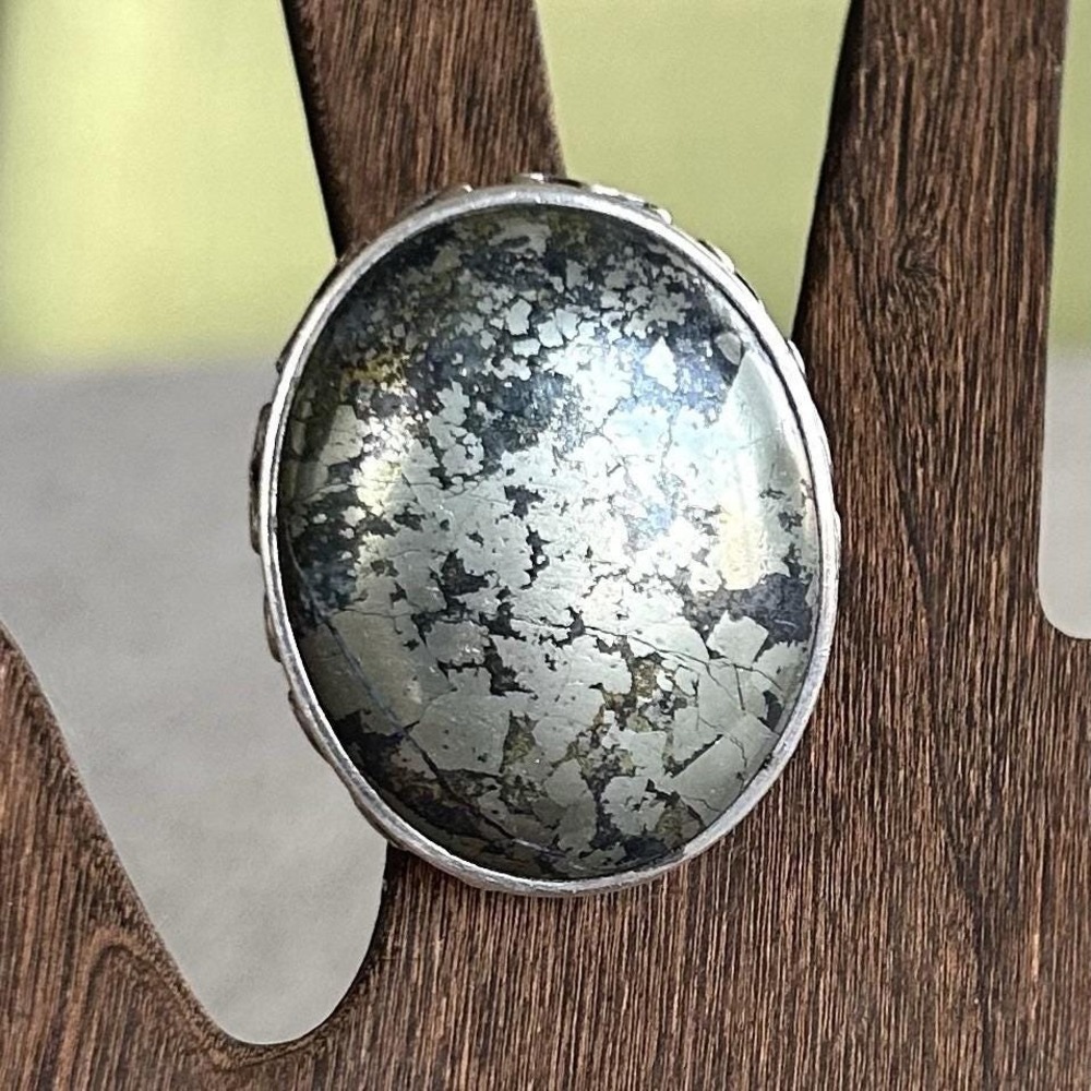 Barse Sterling Silver Pyrite Statement Ring 925 Thailand Size 7.75 38.8g